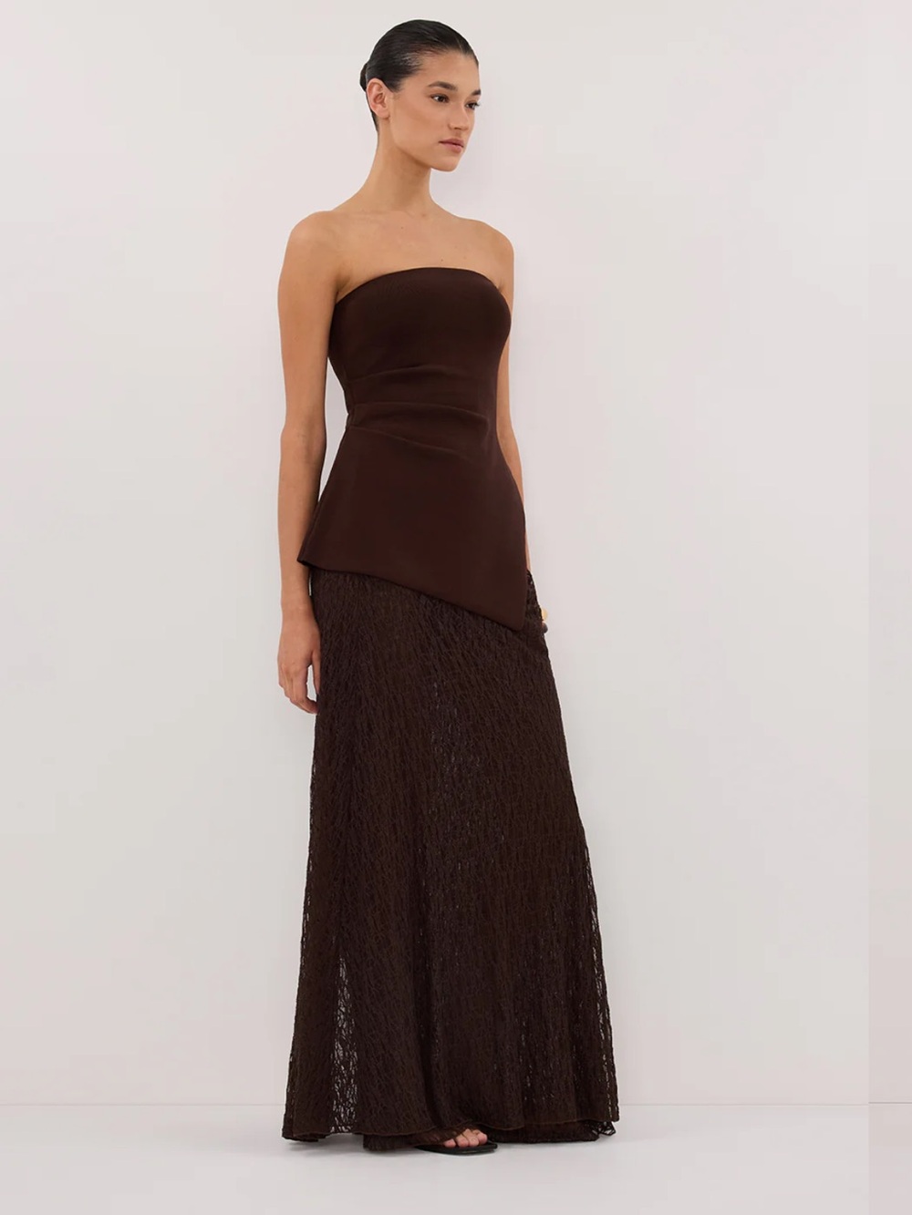 Lizzie Dark Choc Layered Lace Midi Skirt